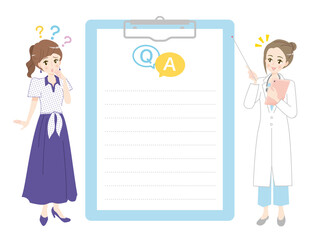 白衣を着た女性医師に相談する若い女性