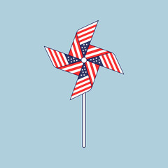 Patriotic Pinwheel textured with the American flag on blue background. 4th of July Element Vector Illustration