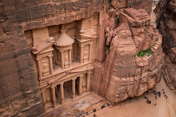 The Treasury (Al-Khazneh) in Petra, view from the cliff, Jordan