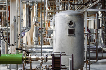 Metal tank with meter and screen with complicated pipelines