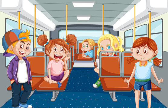 Inside bus with people cartoon