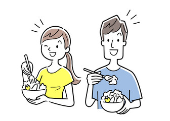ベクターイラスト素材：ヘルシーな食事を摂る男女
