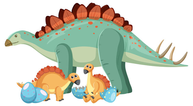 Cute stegosaurus dinosaur and baby