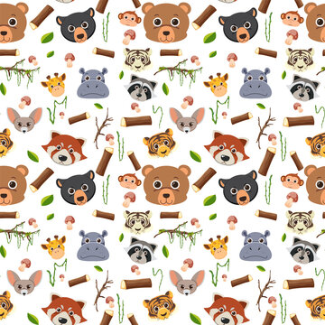 Cute animals seamless pattern