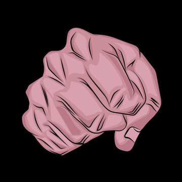 Anime drawing fist, frontal position, black background.
