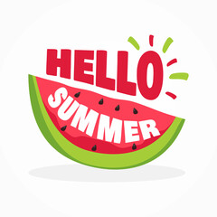 Hello Summer lettering and abstract watermelon