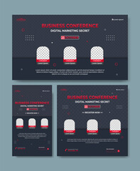 Set of webinar business for social media post. Layout templates for stories, thumbnail screens waiting for live video streams, and square banners for social media posts.