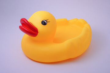 Rubber duck with duckling isolated on white studio lighting background. Children's swimming bath toys.