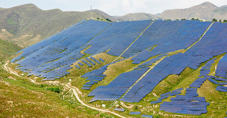 Aerial photography of solar photovoltaics for mountain construction