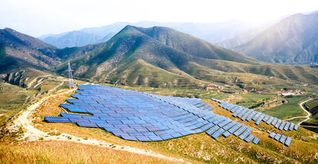 Aerial photography of solar photovoltaics for mountain construction