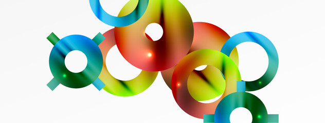 Minimal geometric abstract background. Shiny and glossy circle, line and round shapes design. Trendy techno business template for wallpaper, banner, background or landing