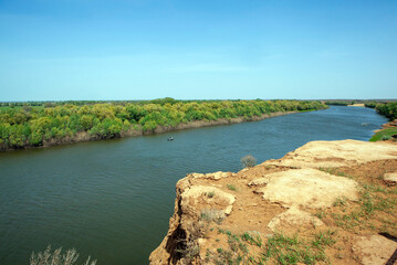 Obraz premium Picturesque river Akhtuba. Sarai-Batu, an ancient city, the capital of the Golden Horde. Astrakhan region. Russia