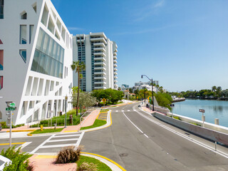 Fototapeta na wymiar Aerial photo of the newly constructed Indian Creek Drive Miami Beach