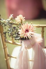 Pink flowers, Gold Chic outdoor chair spring wedding decoration