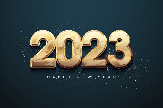 Happy new year 2023 with shiny gold bold numbers
