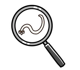 アニサキスのキャラクターと虫眼鏡