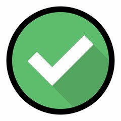 Check marks, Tick marks, Accepted, Approved, Yes, Correct, Ok, Right Choices, Task Completion, Voting. - vector mark symbols in green. Black stroke and shadow design. Isolated icon.