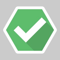 Check marks, Tick marks, Accepted, Approved, Yes, Correct, Ok, Right Choices, Task Completion, Voting. - vector mark symbols in green. White stroke and shadow design. Isolated icon.