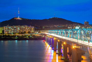 night view of seoul by han river in south korea
