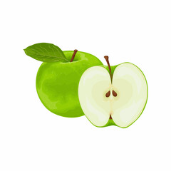 Apple. The image of a green apple in the section. Fresh garden fruit. Vegetarian product. Vector illustration isolated on a white background