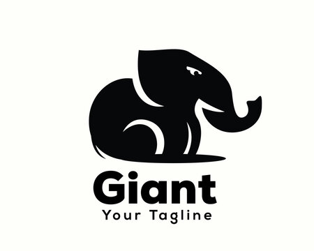 simple black silhouette sitting giant elephant logo, icon, symbol design inspiration