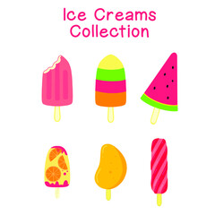 A set collection of various sweet ice creams on a white background Flat style vector illustration.