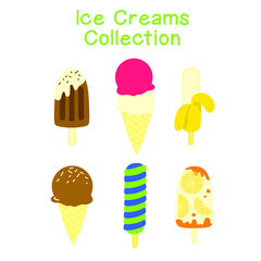 A set collection of various sweet ice creams on a white background Flat style vector illustration.