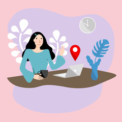 Icon of online shopping concept. Woman work from home, Online shopping landing page illustration template.