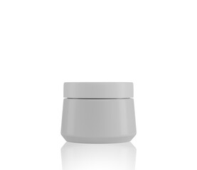 white plastic cosmetic jar for cream.  Blank white mockup cosmetic jar for cosmetic product isolated on white background.  3d render illustration