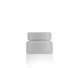 white plastic cosmetic jar for cream.  Blank white mockup cosmetic jar for cosmetic product isolated on white background.  3d render illustration