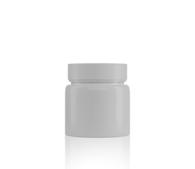 white plastic cosmetic jar for cream.  Blank white mockup cosmetic jar for cosmetic product isolated on white background.  3d render illustration
