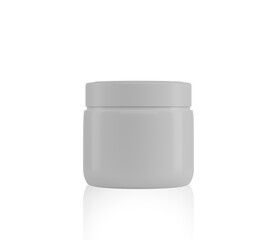 white plastic cosmetic jar for cream.  Blank white mockup cosmetic jar for cosmetic product isolated on white background.  3d render illustration