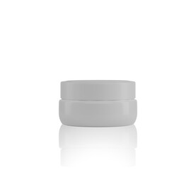 white plastic cosmetic jar for cream.  Blank white mockup cosmetic jar for cosmetic product isolated on white background.  3d render illustration