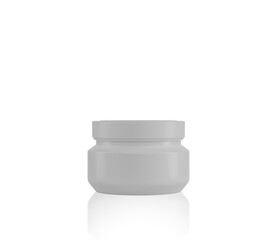 white plastic cosmetic jar for cream.  Blank white mockup cosmetic jar for cosmetic product isolated on white background.  3d render illustration