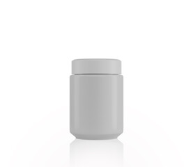 white plastic cosmetic jar for cream.  Blank white mockup cosmetic jar for cosmetic product isolated on white background.  3d render illustration