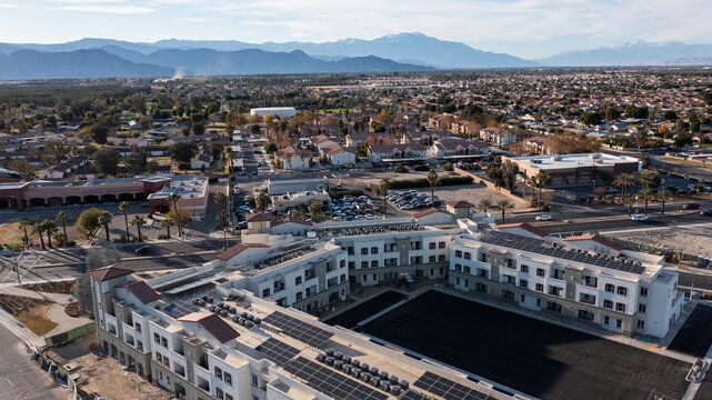 Afternoon view of the downtown urban core of Coachella, California, USA.