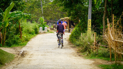 sad man going to home by bycycle