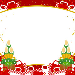 お正月　門松とショッピングバッグのフレーム・背景素材（正方形）