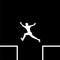 Man Jump Over Cliff Gap logo isolated on dark background