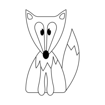 Animals Coloring book page for children . Fox . Simple Vector illustration