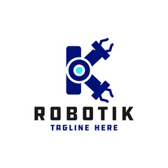 robot hand illustration logo with letter K