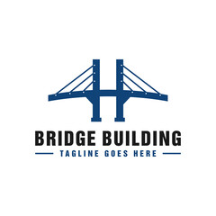 bridge building illustration logo with letter H