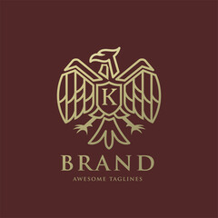 heraldic eagle linear with letter k logo vector