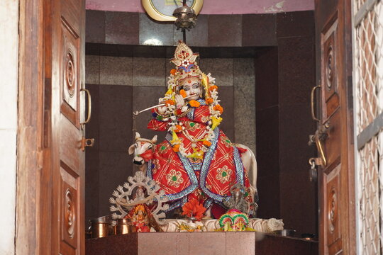 Close-up of Indian home tample during the birthday celebration of Lord Krishna ( Janmashtami )