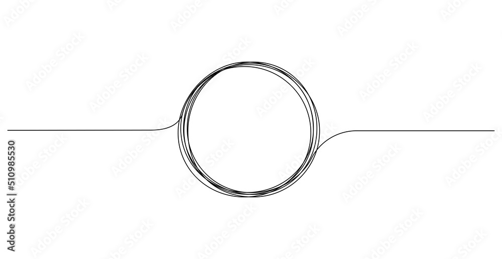 Fototapete Continuous one line drawing of scribble black circle. Round frame sketch outline on white background. Editable stroke. Doodle vector illustration
