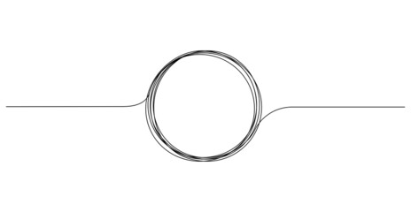Continuous one line drawing of scribble black circle. Round frame sketch outline on white background. Editable stroke. Doodle vector illustration
