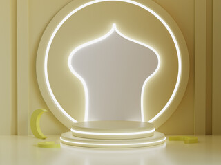Islamic podium product, with neon light,crescent moon renderings
