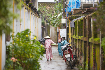 Vietnam street scene, back view of people