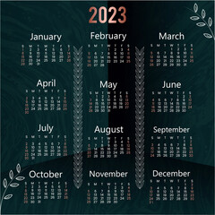 2023 Year Calendar Template. Corporate and business calendar. Organizer. Monthly calendar. Daily planner.
