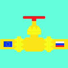 Valve on the main gas pipeline between the European Union and Russia. Stock vector illustration.